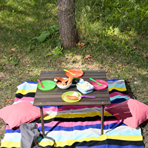 Ahşap Katlanır Kamp Ve Piknik Masası Antrasit 70x70x40cm