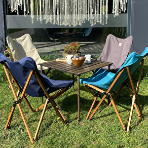 Ahşap Katlanır Kamp Ve Piknik Masası Antrasit 70x70x55cm