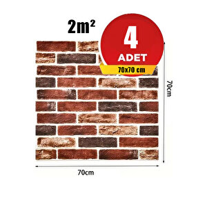 4 Adet, 70x70 Cm 0,50M² Kırmızı 3d Kendinden Yapışkanlı Esnek Duvar Kağıdı Kaplama Paneli Köpük -5015