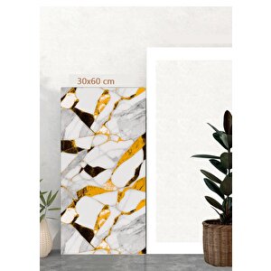 30x60 Cm Gold Damar Mermer Desenli Kendinden Yapışkanlı Mutfak Banyo Wc Kaplama Pvc Panel-MR17
