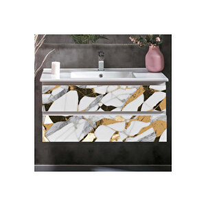 30x60 Cm Gold Damar Mermer Desenli Kendinden Yapışkanlı Mutfak Banyo Wc Kaplama Pvc Panel-MR17