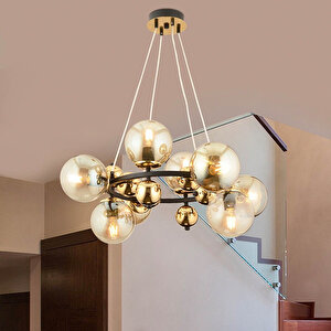 Lorento 8li Yuvarlak Siyah Gold Modern Cafe,restoran Için Uygun Retro Salon Avize