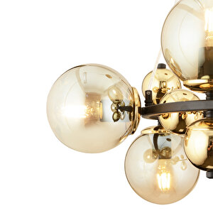 Lorento 8li Yuvarlak Siyah Gold Modern Cafe,restoran Için Uygun Retro Salon Avize