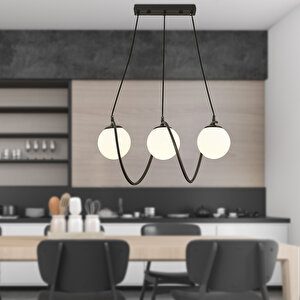 Jarry 3lü Beyaz Camlı Siyah Modern Tasarım Yemek Masası Üstü Salon Avize
