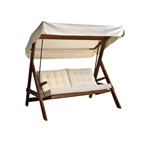 Paris 2000 FSC Mix Credit 3 Kişilik Ahşap Bahçe, Balkon,Teras Salıncağı (Özel Paket, Minder Seti Dahil)/Krem Krem