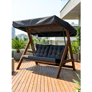 Paris 2000 FSC Mix Credit 3 Kişilik Ahşap Bahçe, Balkon,Teras Salıncağı (Özel Paket, Minder Seti Dahil)/Antrasit Antrasit