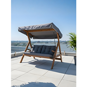 Paris 2000 FSC Mix Credit 3 Kişilik Ahşap Bahçe, Balkon,Teras Salıncağı (Özel Paket, Minder Seti Dahil)/Antrasit