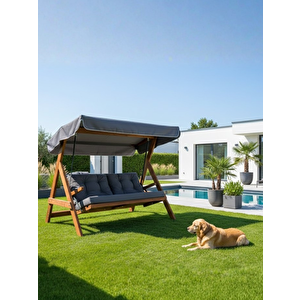 Paris 2000 FSC Mix Credit 3 Kişilik Ahşap Bahçe, Balkon,Teras Salıncağı (Özel Paket, Minder Seti Dahil)/Antrasit