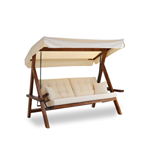 Lyon 2400 FSC Mix Credit , 4 Kişilik Yatak olma Özellikli Bahçe Balkon Teras Salıncağı/Krem Krem