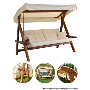 Lyon 2400 FSC Mix Credit , 4 Kişilik Yatak olma Özellikli Bahçe Balkon Teras Salıncağı/Krem Krem