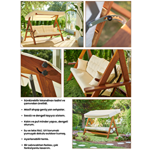 Lyon 2400 FSC Mix Credit , 4 Kişilik Yatak olma Özellikli Bahçe Balkon Teras Salıncağı/Krem