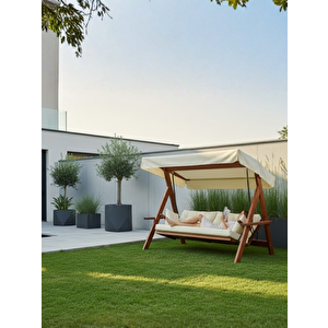 Lyon 2400 FSC Mix Credit , 4 Kişilik Yatak olma Özellikli Bahçe Balkon Teras Salıncağı/Krem