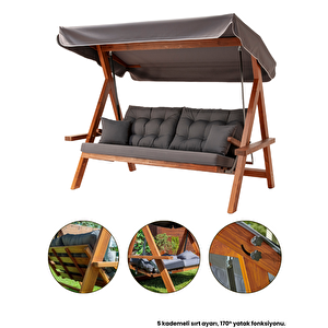 Lyon 2400 FSC Mix Credit 4 Kişilik Yatak Olma Özellikli Bahçe Balkon Teras Salıncağı/Antrasit Antrasit