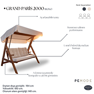 Grand Paris 2000 İroko Üç Kişilik Ahşap Bahçe Salıncağı