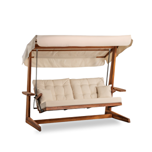 Sia 2400 – Iroko 4 Kişilik Yatak Olma Özellikli Bahçe & Balkon & Teras Salıncağı/Krem Krem