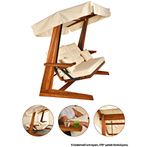Sia 2400 – Iroko 4 Kişilik Yatak Olma Özellikli Bahçe & Balkon & Teras Salıncağı/Krem Krem