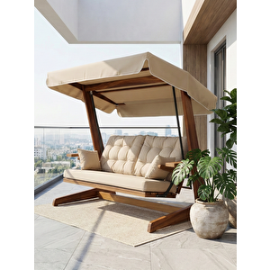 Sia 2400 – Iroko 4 Kişilik Yatak Olma Özellikli Bahçe & Balkon & Teras Salıncağı/Krem Krem