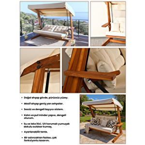 Sia 2400 – Iroko 4 Kişilik Yatak Olma Özellikli Bahçe & Balkon & Teras Salıncağı/Krem