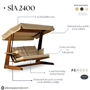 Sia 2400 İroko Dört  Kişilik Ahşap Bahçe Salıncağı Antrasit