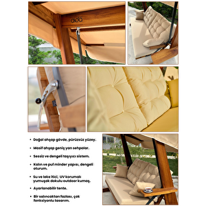 Sia 2400 – 4 Kişilik Yatak Olma Özellikli Bahçe & Balkon & Teras Salıncağı/Camel