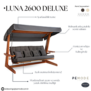 Luna Deluxe 2600 İroko Beş Kişilik Ahşap Bahçe Salıncağı