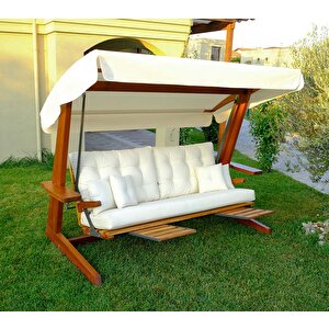 Luna Deluxe 2600 İroko Beş Kişilik Ahşap Bahçe Salıncağı Krem