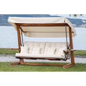 Luna Deluxe 2600 İroko Beş Kişilik Ahşap Bahçe Salıncağı Krem