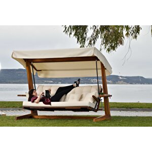 Luna Deluxe 2600 İroko Beş Kişilik Ahşap Bahçe Salıncağı Krem