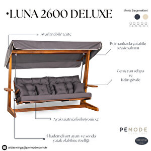 Luna Deluxe 2600 İroko Beş Kişilik Ahşap Bahçe Salıncağı