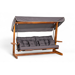 Luna Deluxe 2600 İroko Beş Kişilik Ahşap Bahçe Salıncağı Antrasit
