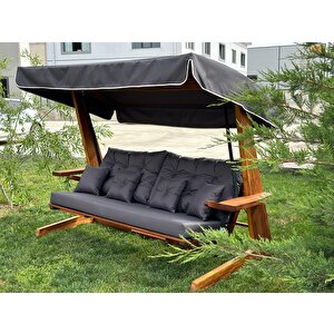 Luna Deluxe 2600 İroko Beş Kişilik Ahşap Bahçe Salıncağı Antrasit