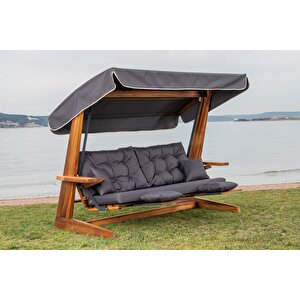 Luna Deluxe 2600 İroko Beş Kişilik Ahşap Bahçe Salıncağı Antrasit