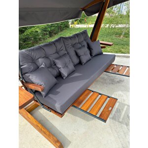 Luna Deluxe 2600 İroko Beş Kişilik Ahşap Bahçe Salıncağı Antrasit
