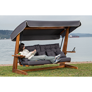 Luna Deluxe 2600 İroko Beş Kişilik Ahşap Bahçe Salıncağı