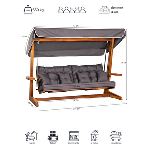 Luna 2600 Premium – Iroko 5 Kişilik Ayak Uzatma ve Yatak Olma Özellikli Geniş Bahçe & Teras Salıncağı (Minder/Tente Seti Dahil)