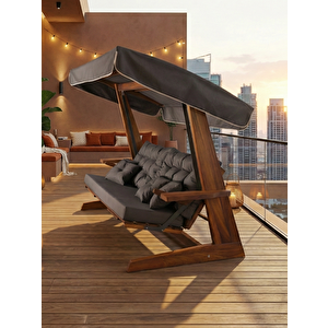 Luna 2600 Premium – Iroko 5 Kişilik Ayak Uzatma ve Yatak Olma Özellikli Geniş Bahçe & Teras Salıncağı (Minder/Tente Seti Dahil)