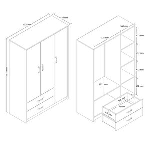 3508 Grande Modern 120x182 3 Kapili Gardrop Sepet Trevi̇so