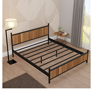 Gm 305 Modern Çift Kişilik Ahşap Metal Siyah Ceviz Karyola 160x200 Cm