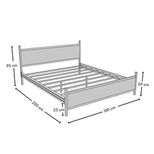Gm 305 Modern Çift Kişilik Ahşap Metal Siyah Ceviz Karyola 160x200 Cm