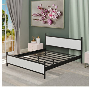 Gm 305 Modern Çift Kişilik Ahşap Metal Siyah Beyaz Karyola 140x190 Cm