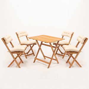 Minderli 4 Sandalyeli Bistro Katlanabilir Bahçe Balkon Mutfak Seti, Krem