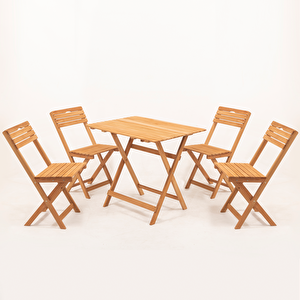 Minderli 4 Sandalyeli Bistro Katlanabilir Bahçe Balkon Mutfak Seti, Krem