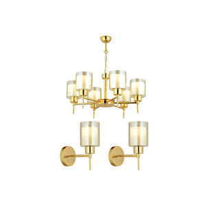 Cemre 6 Lı Gold Modern Tasarım Yatak Odası Salon Avize-aplik Seti 3 Parça Avize-aplik Seti Seti