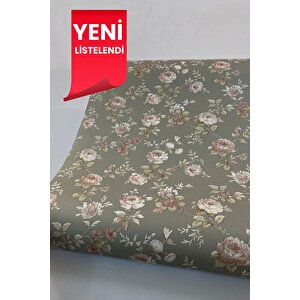 5346 Yeni Geniş Çiçek Gül Kurusu Rose Premium Desenli Duvar Kağıdı 5,30 M²