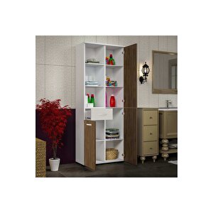 Cevher Banyo Çok Amaçlı Banyo Dolabı, Ceviz Beyaz