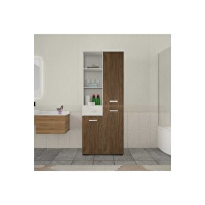 Cevher Banyo Çok Amaçlı Banyo Dolabı, Ceviz Beyaz