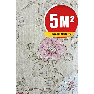 Zümrüt Exclusive 5643 Vizon Zemin Pembe Geniş Çiçek Desen Duvar Duvar Kağıdı 5M²