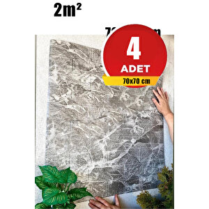 4 Adet, 70x70 Cm 0,50M² Gri Renk 3d Dekoratif Kendinden Yapışkanlı Esnek Duvar Kaplama Panel Köpük -Fc01