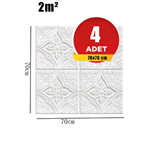 4 Adet, 70x70cm 0,50M² Beyaz 3d Dekoratif Kendinden Yapışkanlı Köpük Duvar Kaplama Paneli-3140-Tavan Kaplama Köpüğü