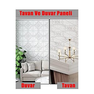 4 Adet, 70x70cm 0,50M² Beyaz 3d Dekoratif Kendinden Yapışkanlı Köpük Duvar Kaplama Paneli-3140-Tavan Kaplama Köpüğü